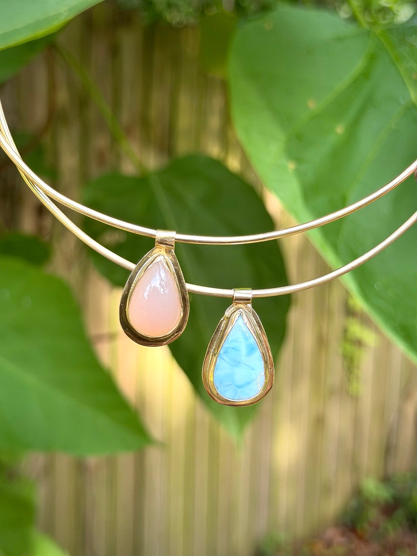 Larimar Brass Collar Necklace