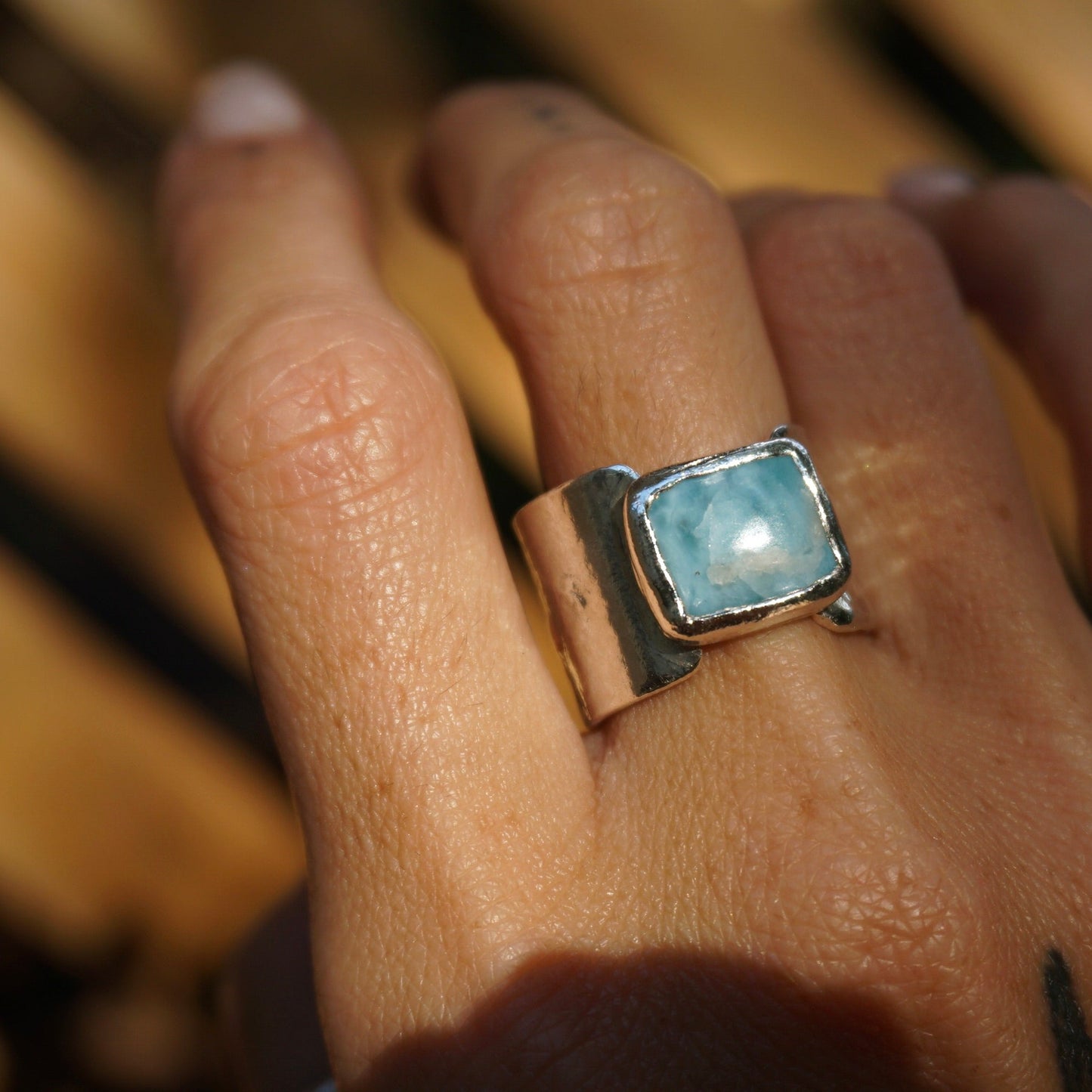 Larimar Forged Ring - Size 7.5