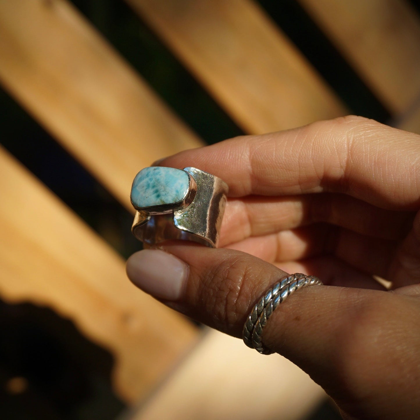 Larimar Forged Ring - Size 7.75