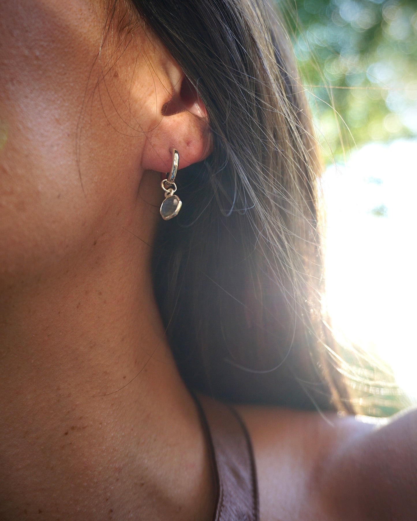 Labradorite Huggie Hoops