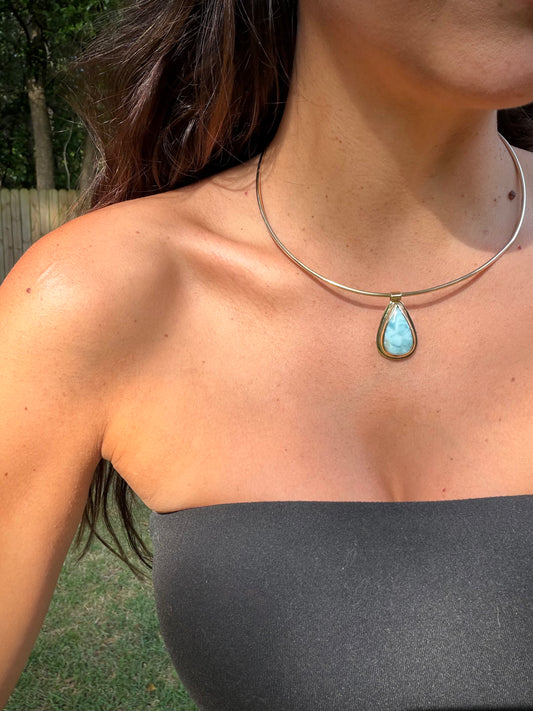 Larimar Brass Collar Necklace