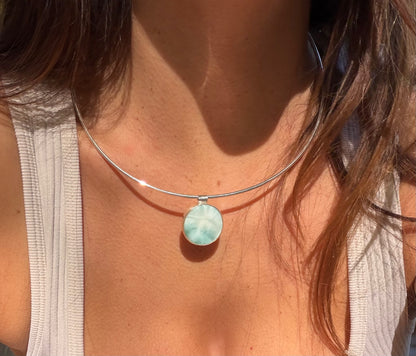 Round Larimar Collar Necklace