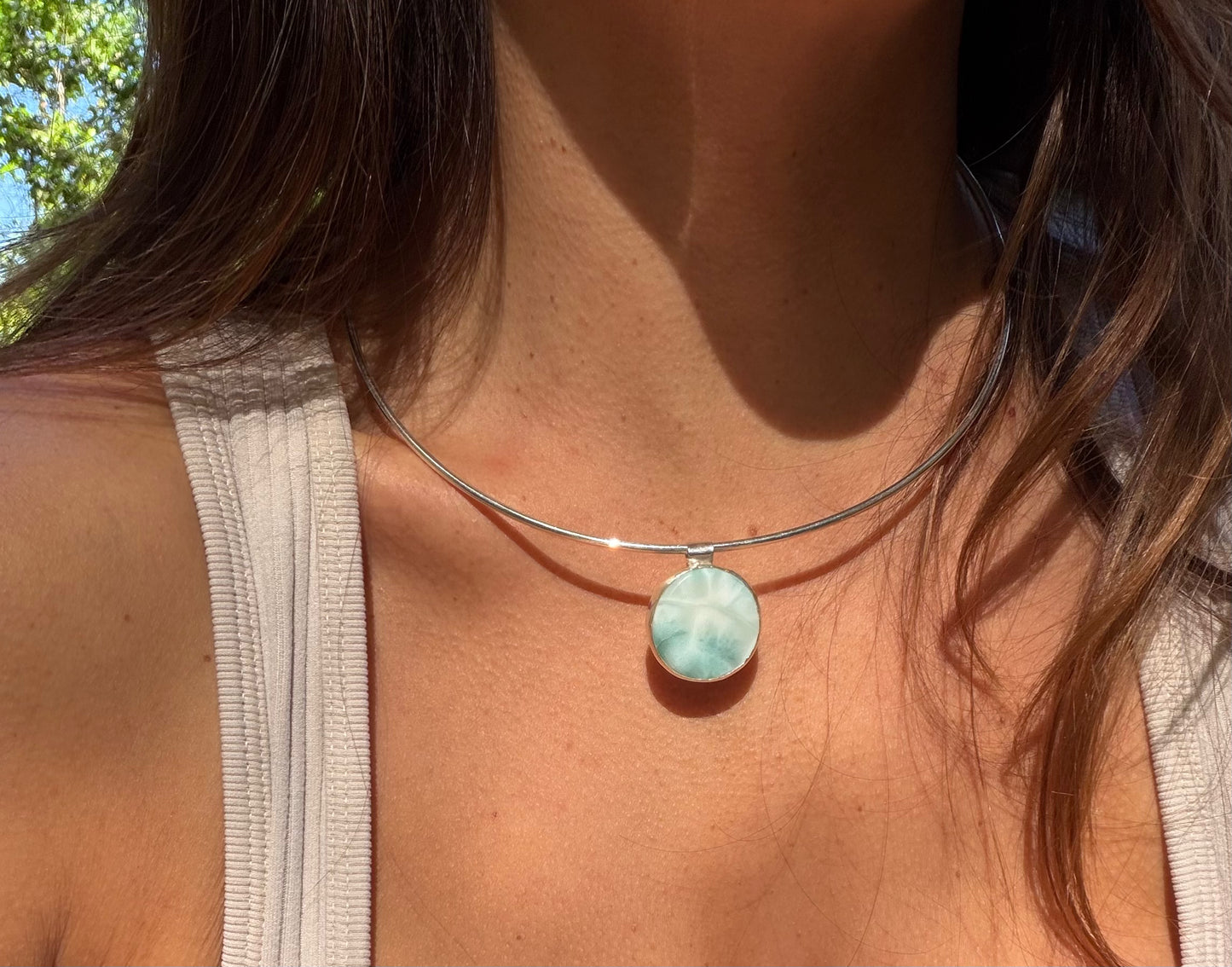 Round Larimar Collar Necklace